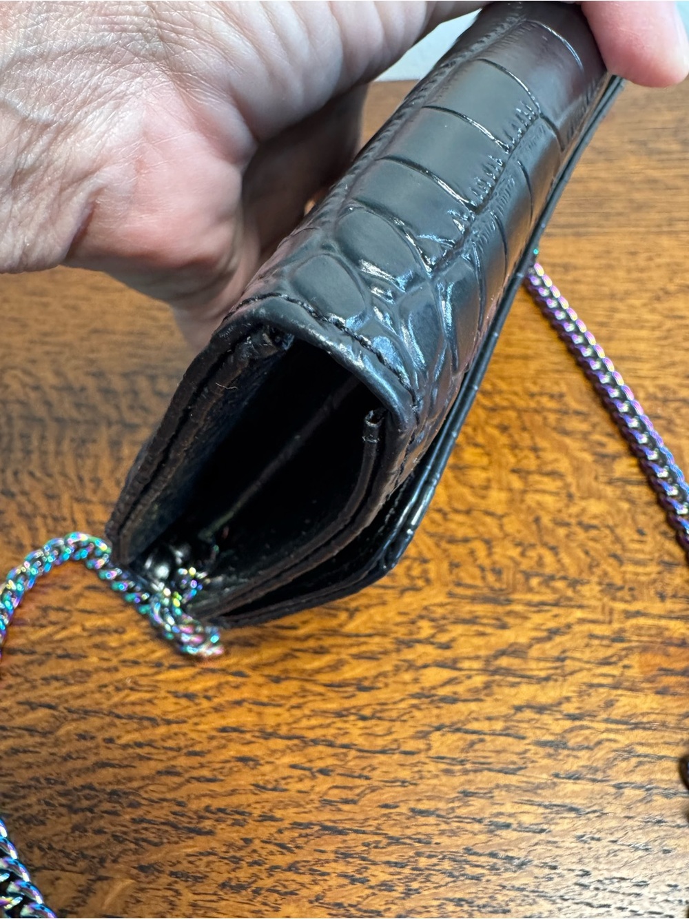 Kurt Geiger Black Croc Kensington Wallet with Rainbow Hardware - Like New - Picture 9 of 14